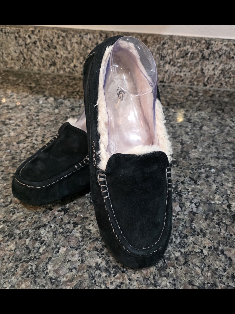UGG Black Suede Shearling-Lined Slip-On Moccasins Womens